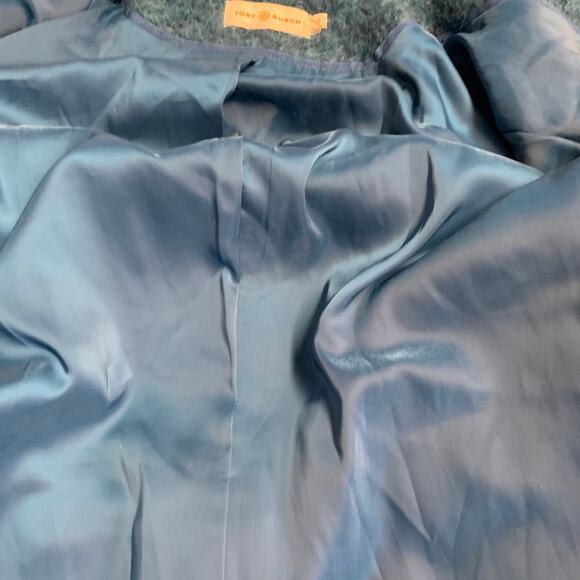TORY BURCH Size XS Teal Wool Blend Textured Belted Coat - Picture 5 of 6